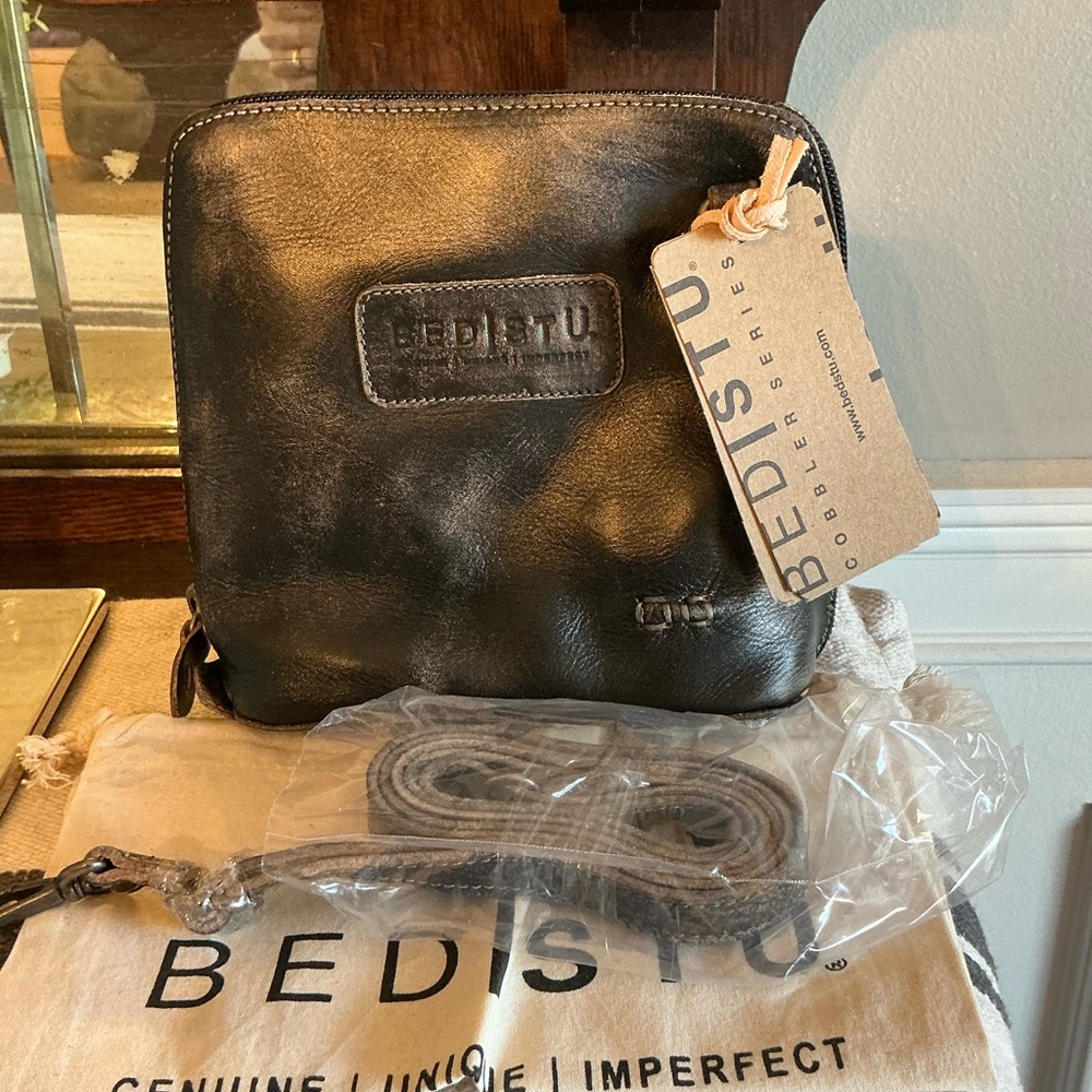 NWT Bed Stu Leather Ventura Crossbody Clutch Bag Black Hand Wash Retail $155 - Picture 11 of 13